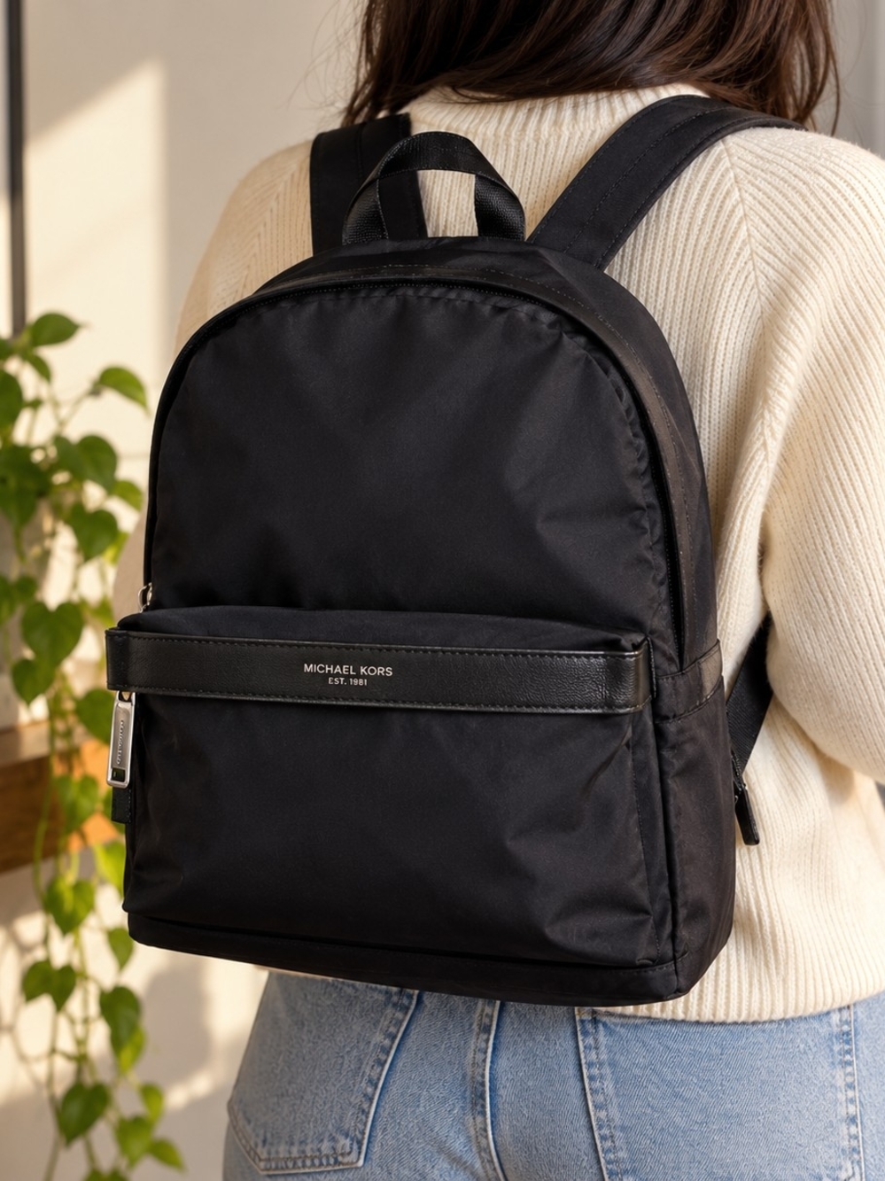 Michael Kors Mens Kent Nylon Backpack Black Luxury Commuter Travel Bag